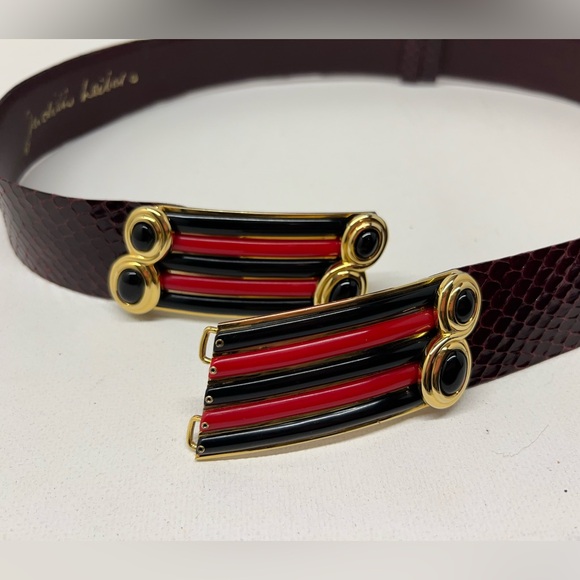 Judith Leiber Burgundy Snake/Leather Belt w/Gold Buckle and Black/Red accent - Picture 8 of 15